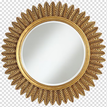 M I R R O R S, round brown wooden frame wall mirror transparent background PNG clipart