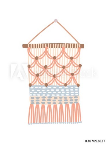Macrame design, wall hanging decoration with thread fringe vector illustration