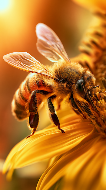 Macro Photograph of a Honeybee on a Sunflower