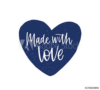 Made With Love phrase or slogan written on cute heart with cursive calligraphic font