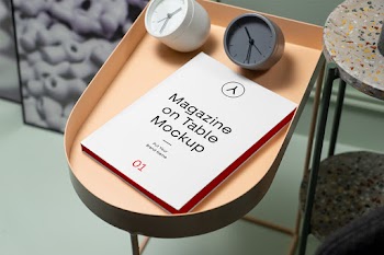 Magazine on Table PSD Mockup magazine on table ockup put your brand name 01 