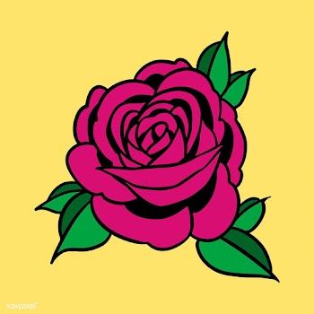 Magenta pink rose flower sticker tattoo overlay on a yellow background.. | Free  vector - 2357516