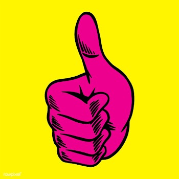 Magenta pink thumbs up sticker overlay on a yellow background vector  | Free  vector - 2358382