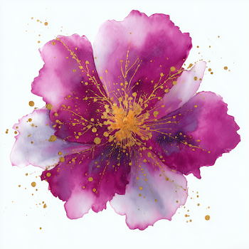 Magenta Watercolor Bloom with Golden Accents