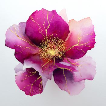 Magenta Watercolor Flower with Golden Accent