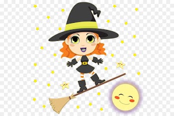 Magic Broom Illustration - The little witch standing on the magic broom 