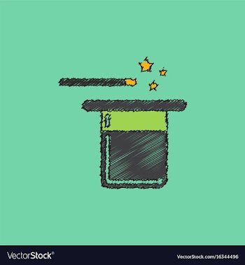 Magic hat with magic wand in hatching style vector image