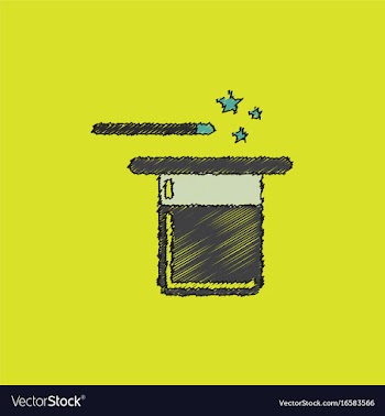 Magic hat with magic wand in hatching style vector image