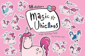 Magic Unicorns 18 stickers Rus-Eng