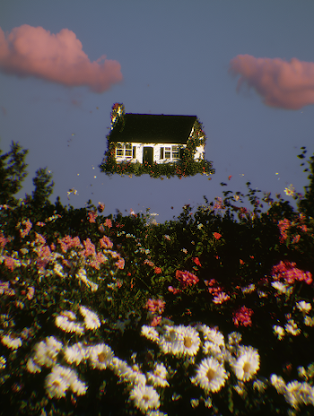 Magical Floating Cottage in a Flower Meadow