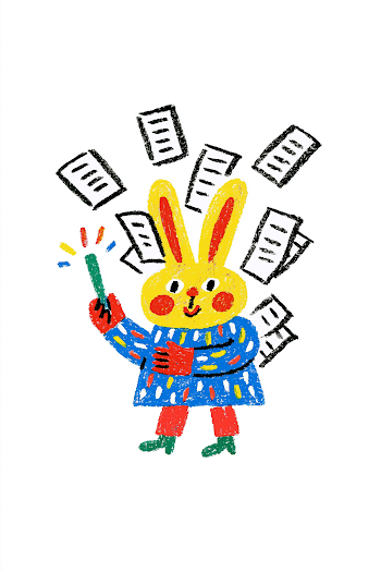Magical Rabbit with Wand and Floating Papers