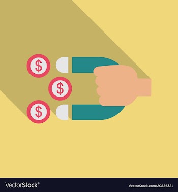 Magnet with money items in flat style with long vector image