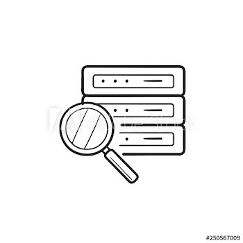 Magnifier over database server hand drawn outline doodle icon