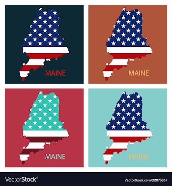 Maine state of america with map flag print on map vector image