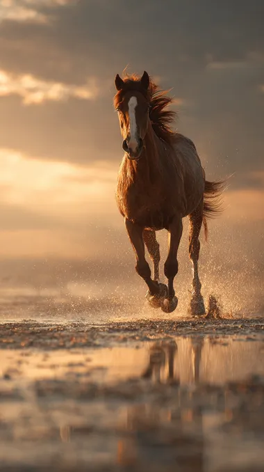 Majestic Arabian Horse Galloping on Sunset Beach Majestic Arabian Horse Galloping on Sunset Beach