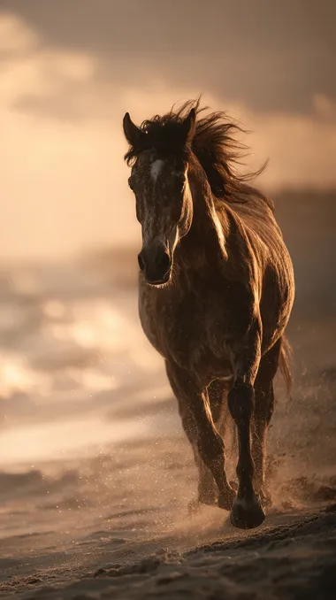 Majestic Arabian Horse Running on Sunset Beach Majestic Arabian Horse Running on Sunset Beach