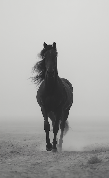Majestic Black Horse in Mist