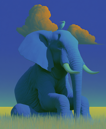 Majestic Blue Elephant with Bird