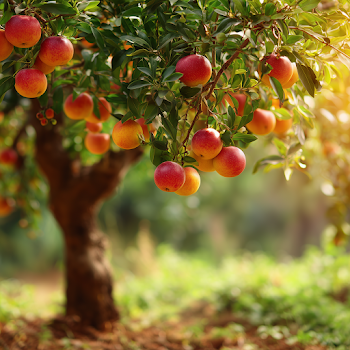 Majestic Fruit Tree in Sunlit Forest