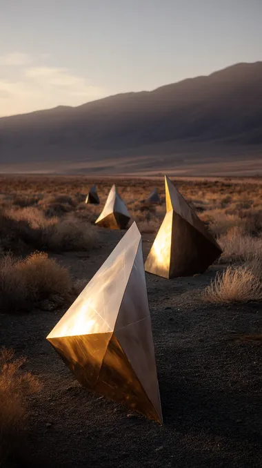 Majestic Gold Art Installation in Desert Landscape Majestic Gold Art Installation in Desert Landscape