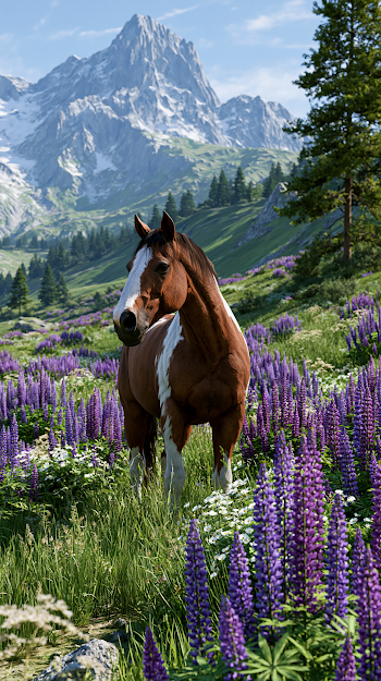 Majestic Horse in a Flower Valley