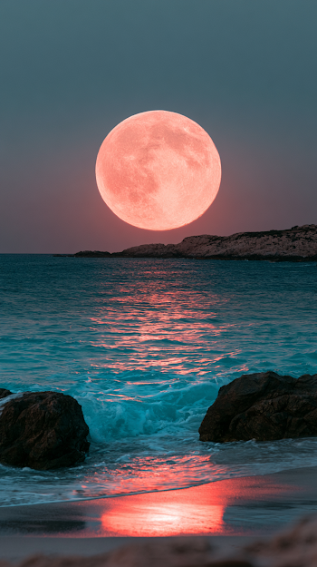 Majestic Moonrise Over Ocean