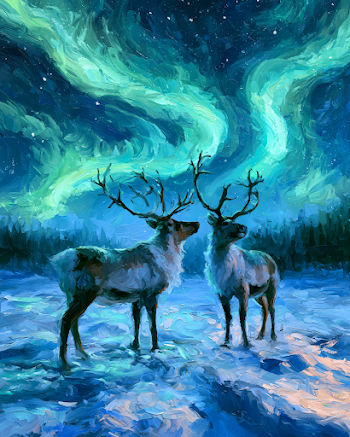 Majestic Reindeer Under the Aurora Borealis
