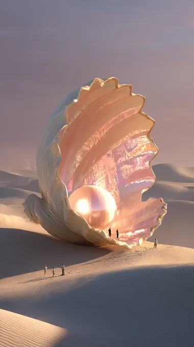 Majestic Seashell in a Dreamlike Desert at Golden Hour Majestic Seashell in a Dreamlike Desert at Golden Hour