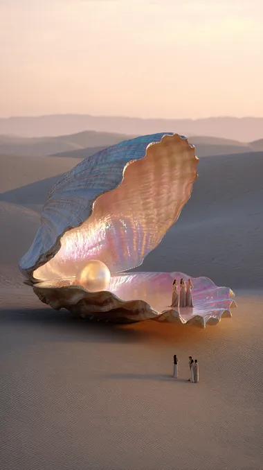 Majestic Seashell in Golden Hour Desert Landscape Majestic Seashell in Golden Hour Desert Landscape