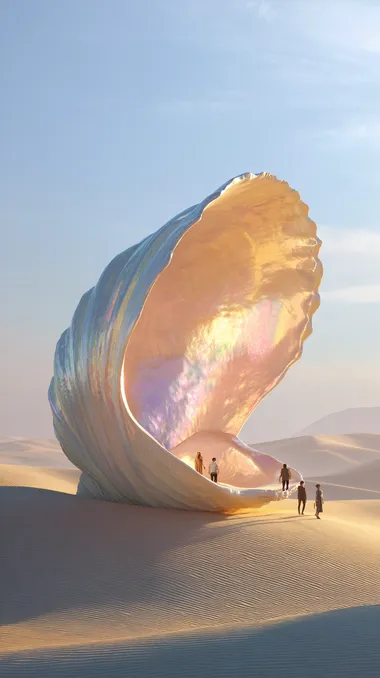 Majestic Seashell Monument in a Golden Hour Desert Majestic Seashell Monument in a Golden Hour Desert