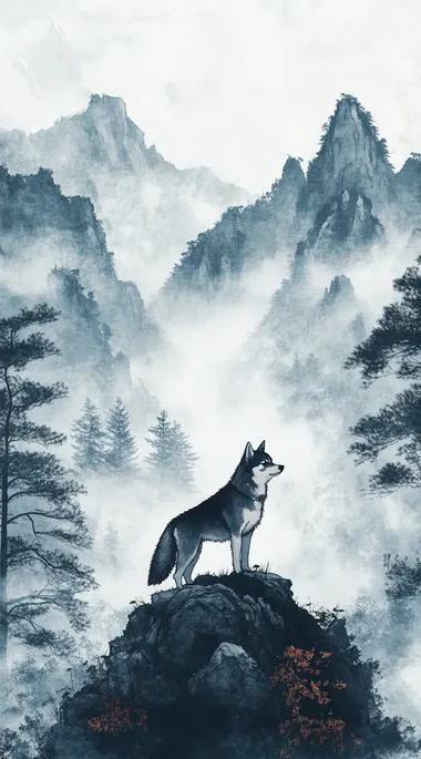 Majestic Shiba Inu in Tranquil Chinese Valley Landscape Majestic Shiba Inu in Tranquil Chinese Valley Landscape