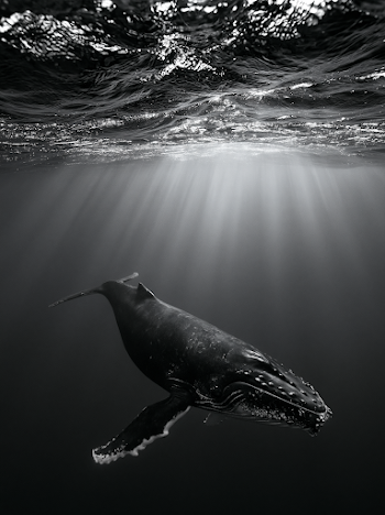 Majestic Whale Underwater in Black and White