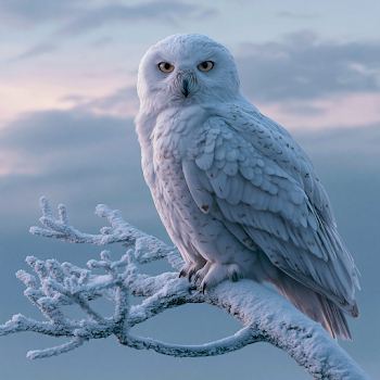 Majestic White Owl Perched on Snowy Branch