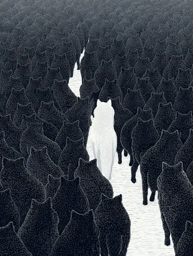 Majestic Wolves in Contrast: A Black Pack with a White Leader Majestic Wolves in Contrast: A Black Pack with a White Leader