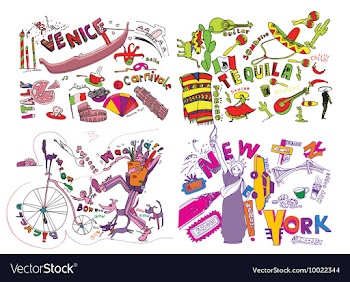 Major cities of the world - doodles vector image