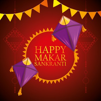Makar sankranti badge with kites Free Vector