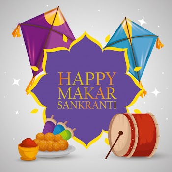 Makar sankranti greeting with kites Free Vector