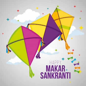 Makar sankranti greeting with kites Free Vector