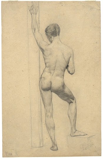 Male Academy Nude, back view | Free Photo - rawpixel