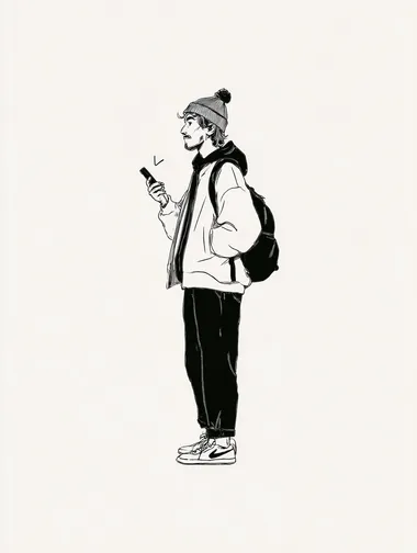 Male Character Scrolling on Phone Illustration Male Character Scrolling on Phone Illustration