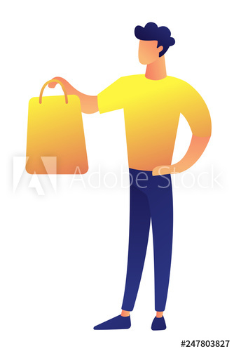 Male customer standing with shopping bag vector illustration