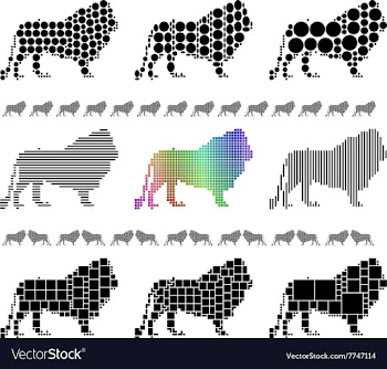 Male lion silhouette mosaic set vector image