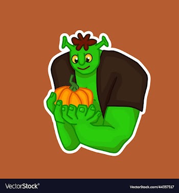 male ogre holds the pumpkin