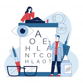 Male ophthalmologist checking woman eyesight Free Vector