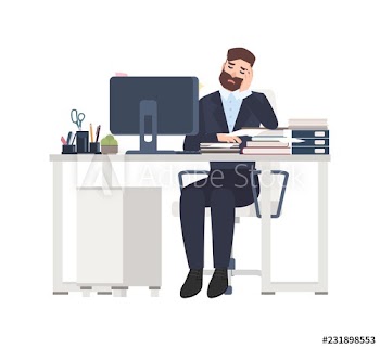 Male professional worker or clerk sitting at desk completely covered with documents
