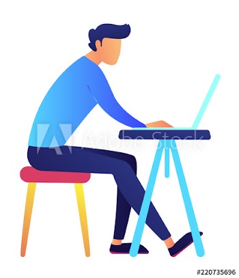 Male programmer working on laptop at office desk vector illustration