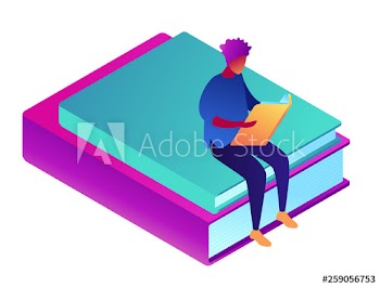 Male student learning and sitting on books, tiny people isometric 3D illustration