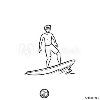 Male surfer on board hand drawn outline doodle icon