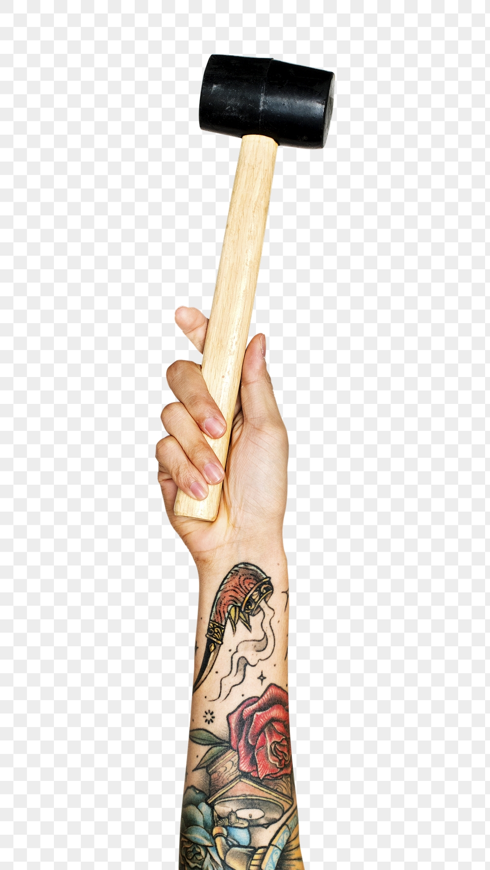 Mallet png in hand sticker | Free PNG - rawpixel