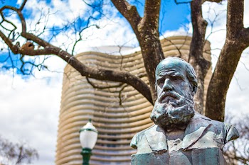 Man's Bus Statue Under the Bare Tree